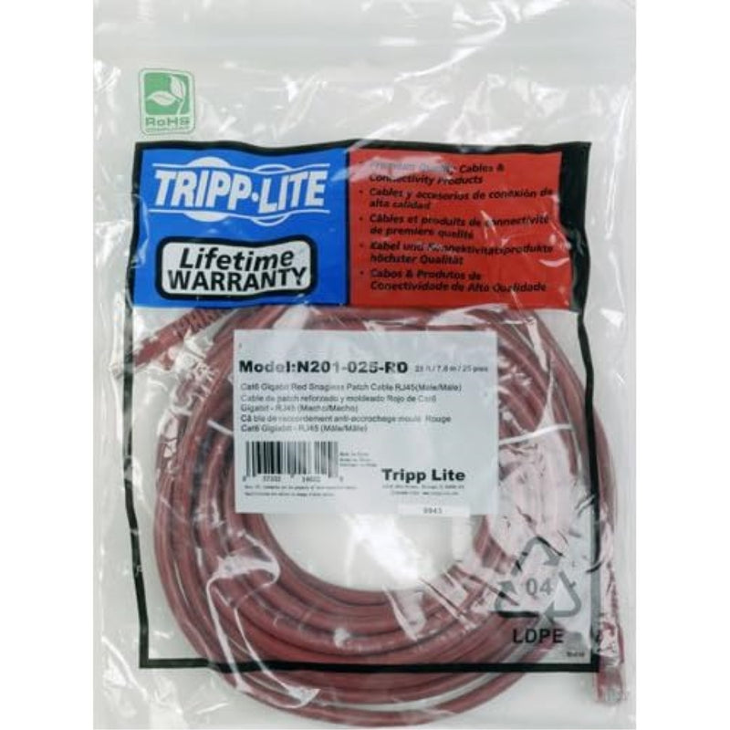 Tripp Lite Cat6 Gigabit Snagless Molded Patch Cable (RJ45 M/M) - Red, 25-ft.(N201-025-RD)