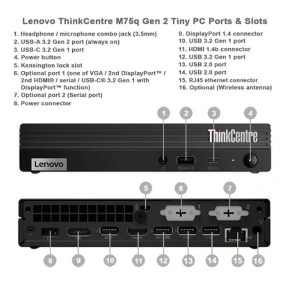 LENOVO THINKCENTRE M70Q (GEN 2) (TFF) DM/Micro/Tiny Form Factor PC - Intel i5-11500T Core i5 1.5GHz CPU